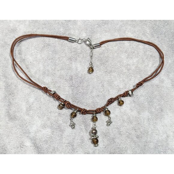 Handmade Elven Bohemian Brown Glass Fringe Necklace - Picture 6 of 6